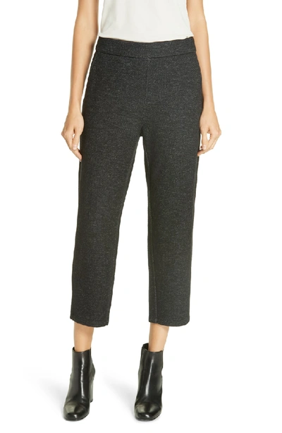Eileen Fisher Melange Knitted Twill Wool Crop Pants In Charcoal