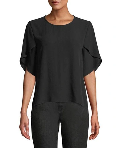 Eileen Fisher Tulip-sleeve Silk Georgette Top, Plus Size In Black