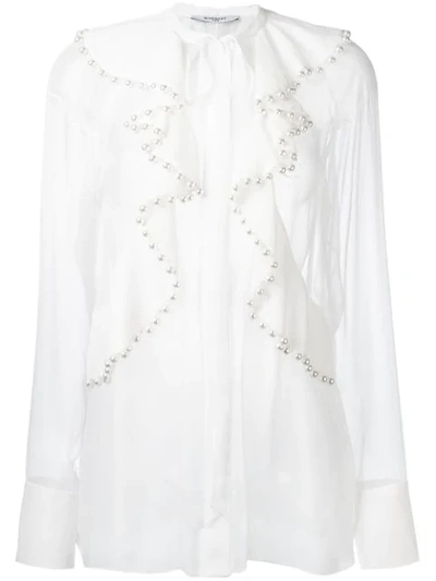 Givenchy Faux-pearl Embellished Ruffled Blouse In White