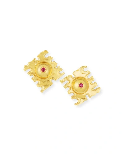Jean Mahie De Coupe 22k Gold Earrings With Rubies