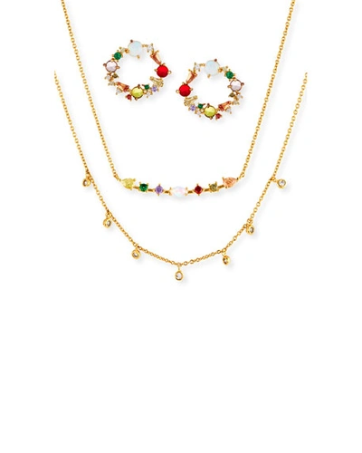 Tai Cubic Zirconia Rainbow Earrings & Necklace Set In Multi
