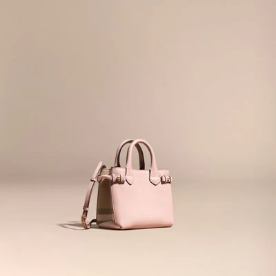 Burberry The Baby Banner In Leather And House Check In Pale Orchid