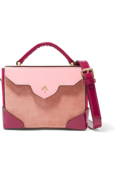 Manu Atelier Micro-bold Colorblock Leather & Suede Top Handle Bag In Pink/purple
