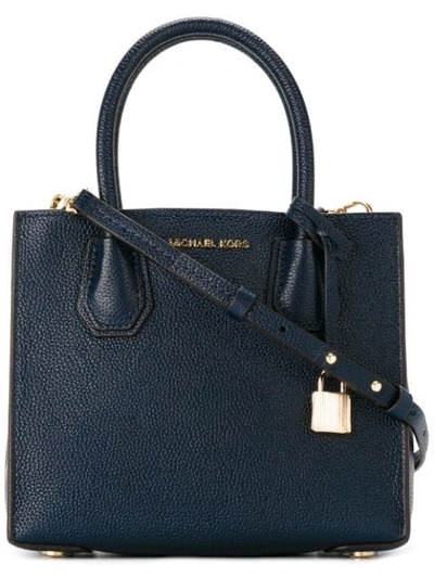 Michael Kors Women's Leather Handbag Shopping Bag Purse Mercer In Blue