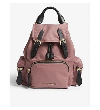 Burberry Shell And Leather Backpack In Mauve Pink