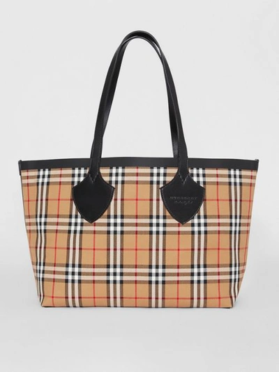 Burberry The Medium Giant Reversible Tote In Vintage Check In Antique Yellow/bright Red