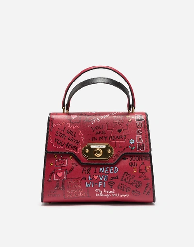 Dolce & Gabbana Welcome Handbag In Printed Leather In Red