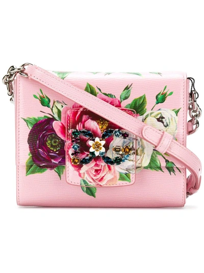 Dolce & Gabbana Floral Rhinestone Logo Shoulder Bag - Pink