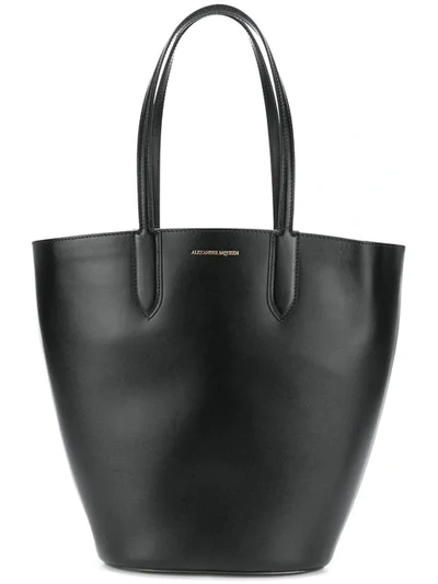 Alexander Mcqueen Basket Small Leather Tote In Black