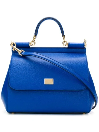 Dolce & Gabbana Small Sicily Leather Top Handle Bag In Blue