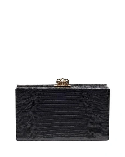 Edie Parker Jean Lizard Box Clutch Bag In Black