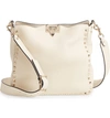 Valentino Garavani Small Rockstud Leather Hobo - Ivory In Ivory/ Gold