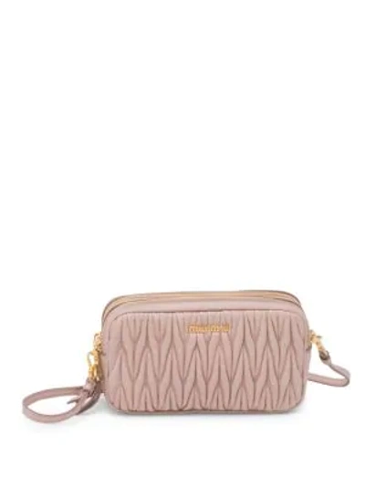 Miu Miu Matelasse Leather Double-zip Crossbody Bag In Cammeo