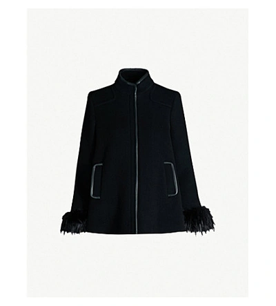 Claudie Pierlot Green Bis Wool-blend Coat In Black