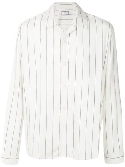 Ami Alexandre Mattiussi Ami - Oversize Striped Wool Blend Flannel Overshirt - Mens - White