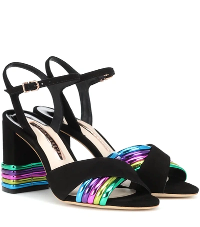 Sophia Webster Joy Metallic Leather And Suede Sandals In Black