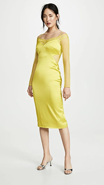 Cushnie Cold-shoulder Lace-trimmed Satin Midi Dress In Lime