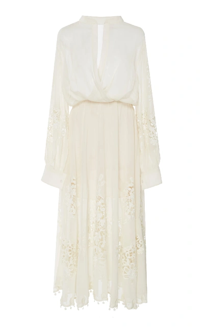 Oscar De La Renta Lace-paneled Cotton-voile Maxi Dress In White