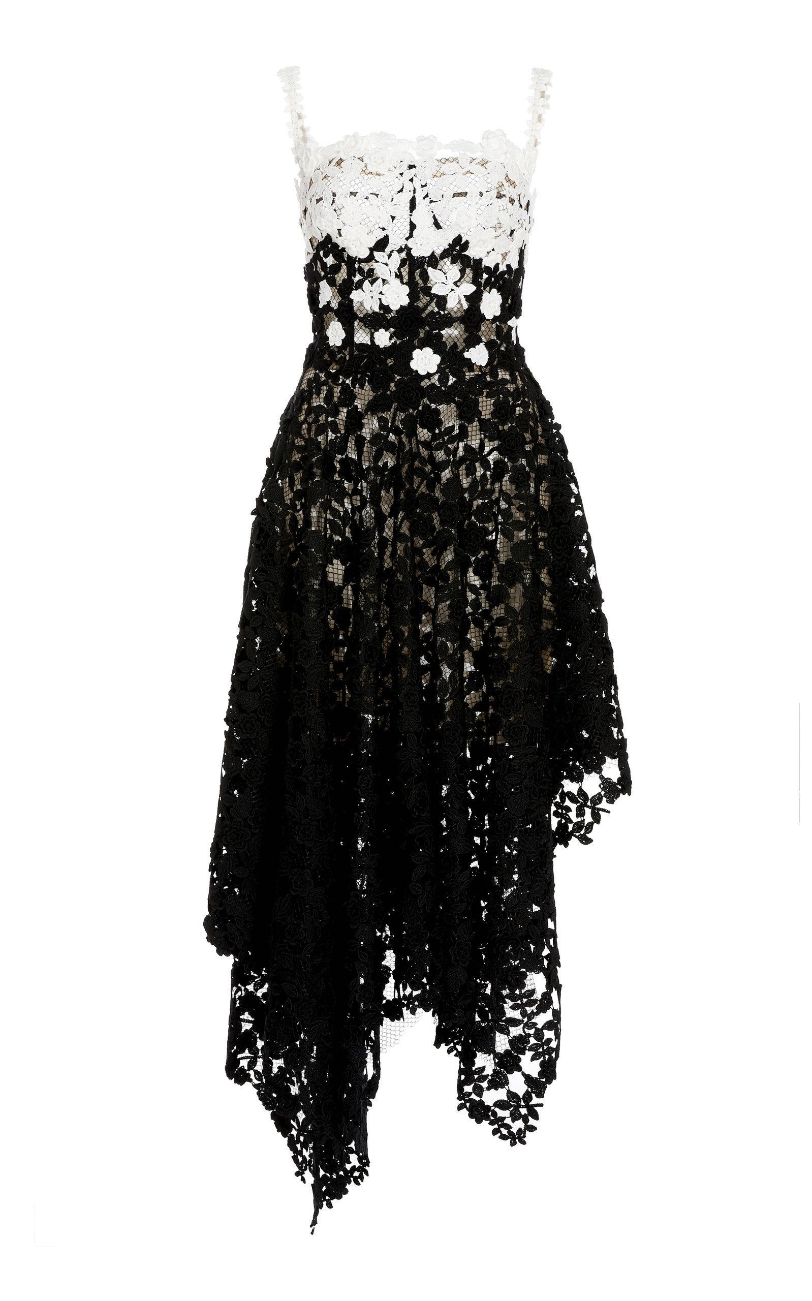 black and white lace midi dress
