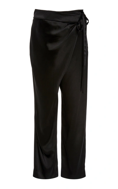 Oscar De La Renta Straight-leg Silk Drape-front Pants In Black