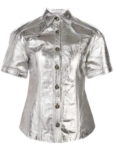 Proenza Schouler Short-sleeve Metallic Leather Shirt In Silver