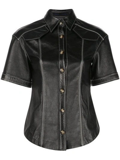 Proenza Schouler Short-sleeve Plonge Leather Shirt In Black