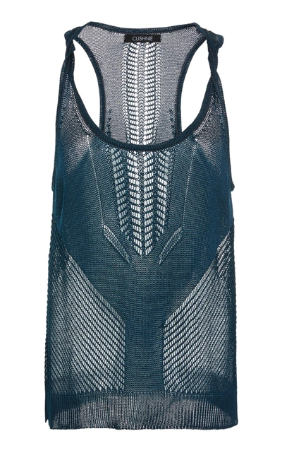 Cushnie Twisted Strap Open-knit Tank Top In Blue