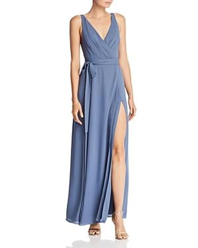 Fame And Partners Dinah Wrap Gown In Blue Slate