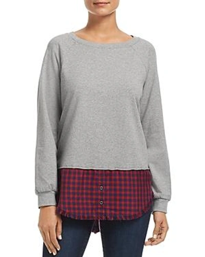 Billy T Plaid Shirttail Sweatshirt In Heather Grey/ Red Mix Plaid