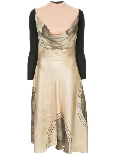 Marine Serre Beige Silk Moon Scarves Long Dress In Neutrals