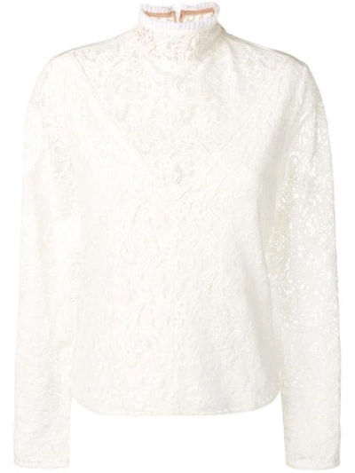 Chloé Floral-lace Long-sleeved Blouse In Iconic Milk