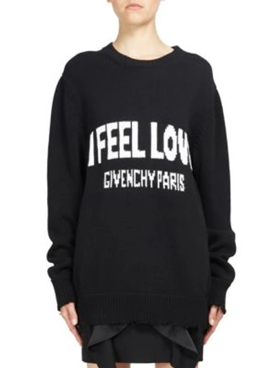 Givenchy Oversized Distressed Intarsia Cotton Sweater In Black