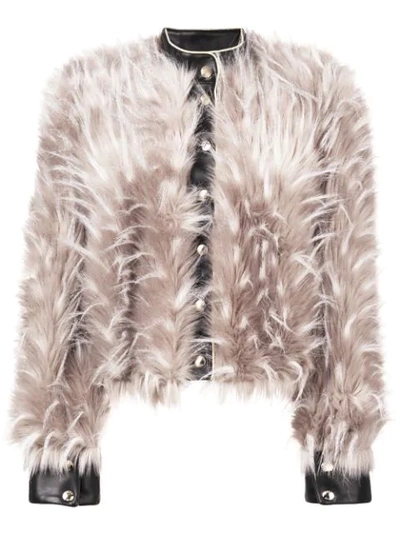 Patrizia Pepe Furry Cropped Jacket In Neutrals