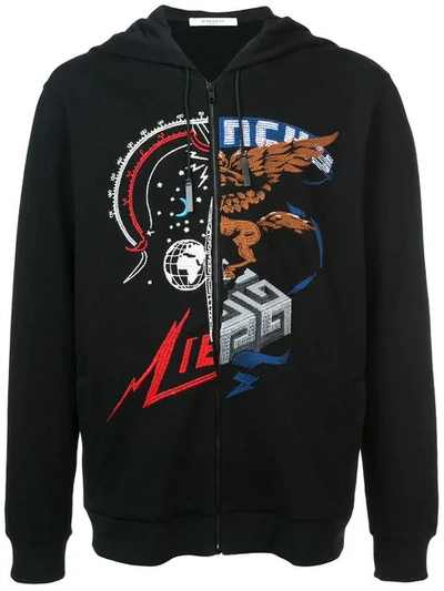Givenchy Contrast Embroidery Hoodie In Black