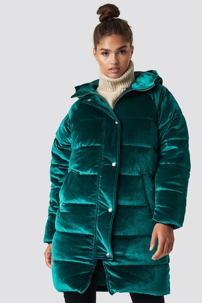 Na-kd Velvet Long Puffer Green In Petrol | ModeSens