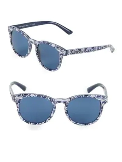 Dolce & Gabbana 51mm Scroll Tile Print Round Sunglasses In Multi