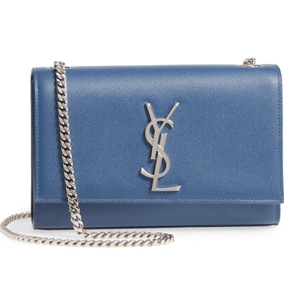 Saint Laurent Small Kate Grained Leather Crossbody Bag - Blue In Denim