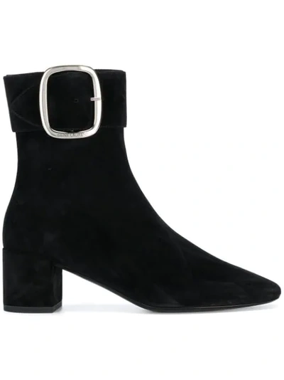 Saint Laurent Charlie Buckled Suede Ankle Boots In Black