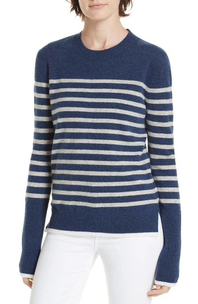 La Ligne Aaa Lean Lines Cashmere Sweater In Blue Marle/ Grey Marle/ Cream