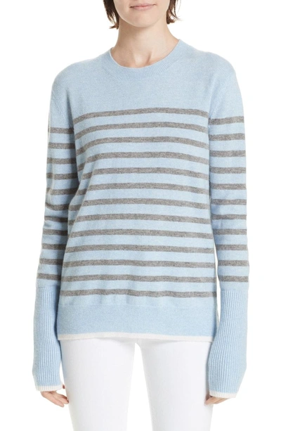La Ligne Aaa Lean Lines Cashmere Sweater In Pale Blue Marle/ Grey/ Cream