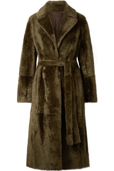 Yves Salomon Lacon Reversible Shearling Coat In Dark Green