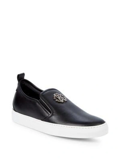 Roberto Cavalli Monogram Logo Slip-ons In Black