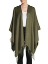 Portolano Fringed Wool-blend Poncho In Military Green