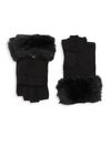 Adrienne Landau Dyed Rabbit Fur Trimmed Gloves In Black