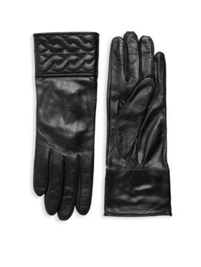 Portolano Quilted Braid Leather Gloves In Black