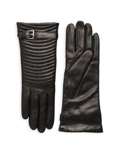 Portolano Quilted Leather Gloves In Black