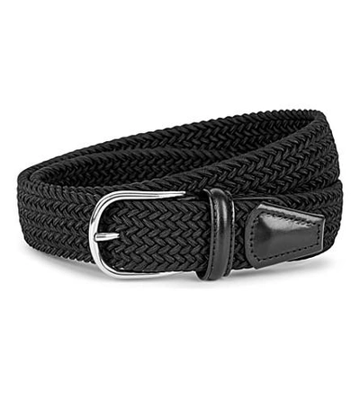 Anderson's Andersons Mens Black Woven Elastic And Leather Belt