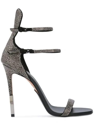 Balmain Crystal Embellished Sandals In Black