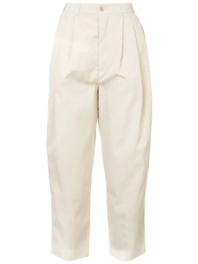 Hed Mayner High Rise Cropped Trousers In Neutrals
