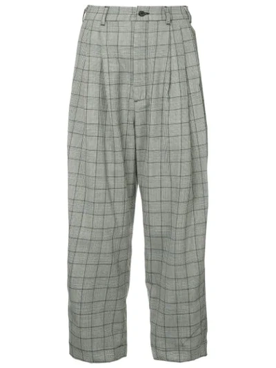 Hed Mayner Checked Cropped Trousers - Grey